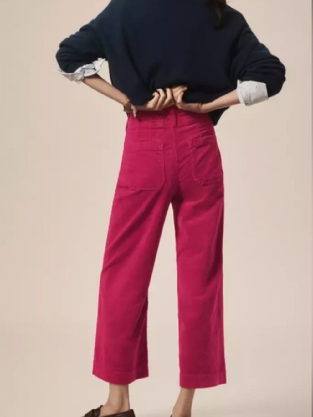 Maeve The Colette Corduroy Wide Leg Crop Pant Raspberry Pink Women's Size 31 - Picture 2 of 11